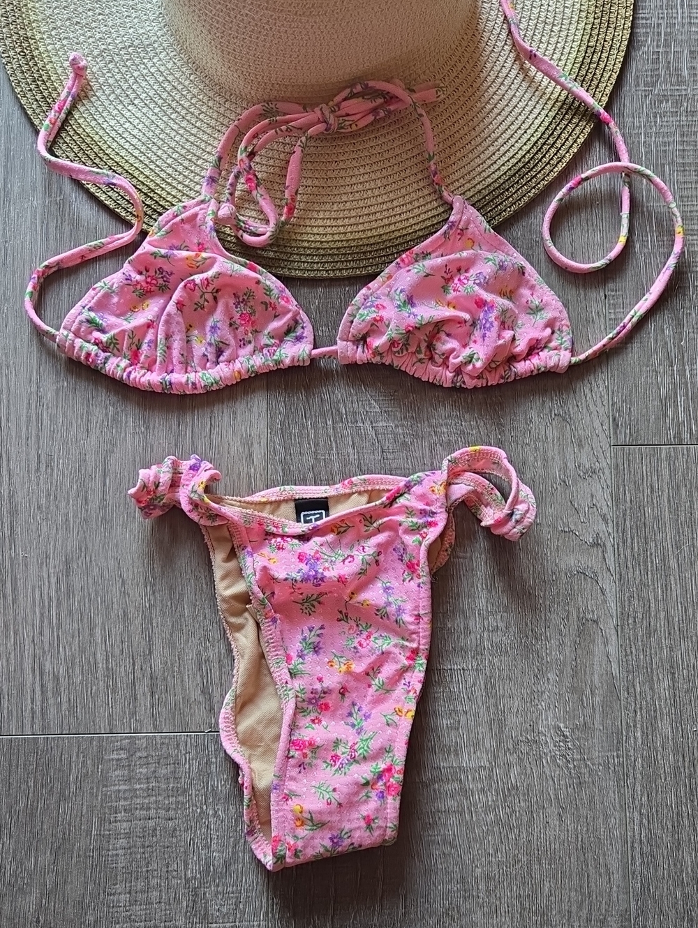 Pink Floral Tie-Side Bikini Set